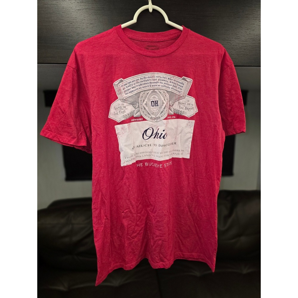 Brew City Ohio Buckeye State Beer Parody Graphic T-Shirt Red Heather Mens Large
